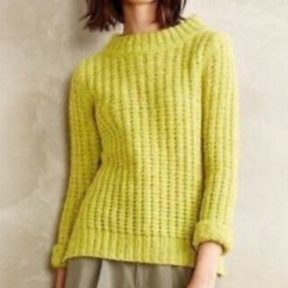Anthropologie Field Flower Women’s Open Knit Yellow Sweater XS